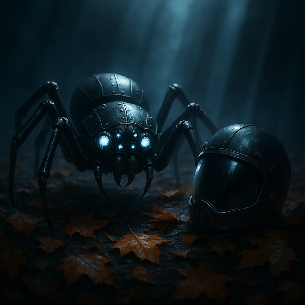 Moody Front View of a Victorian Sci-fi Garden Spider