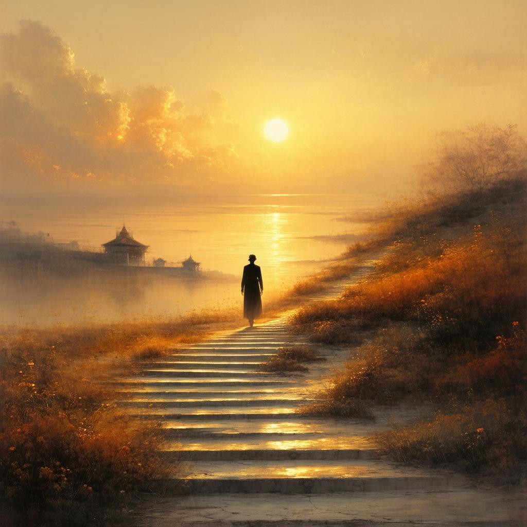 Melancholic Golden Sunset in Painterly Glow