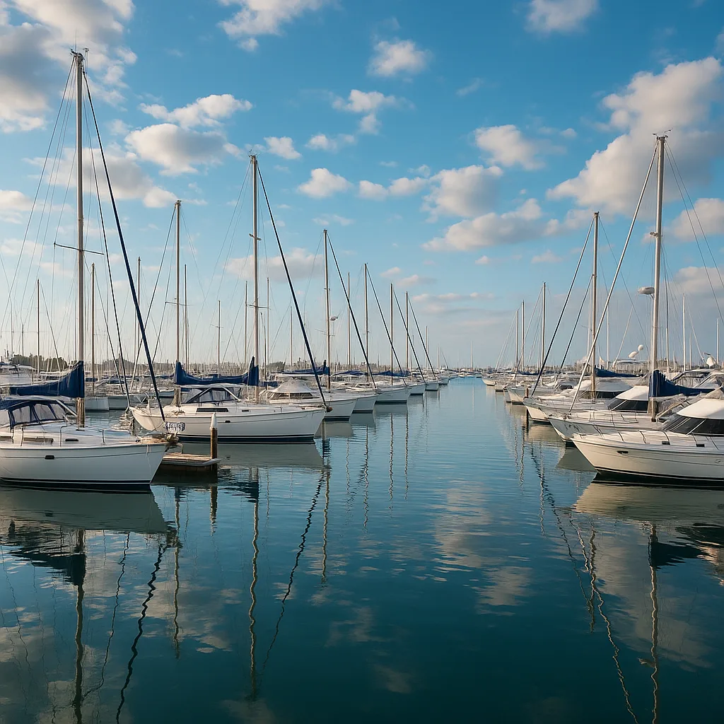 Marina Filled with Sailboats and Yachts Docked on Calm Waters