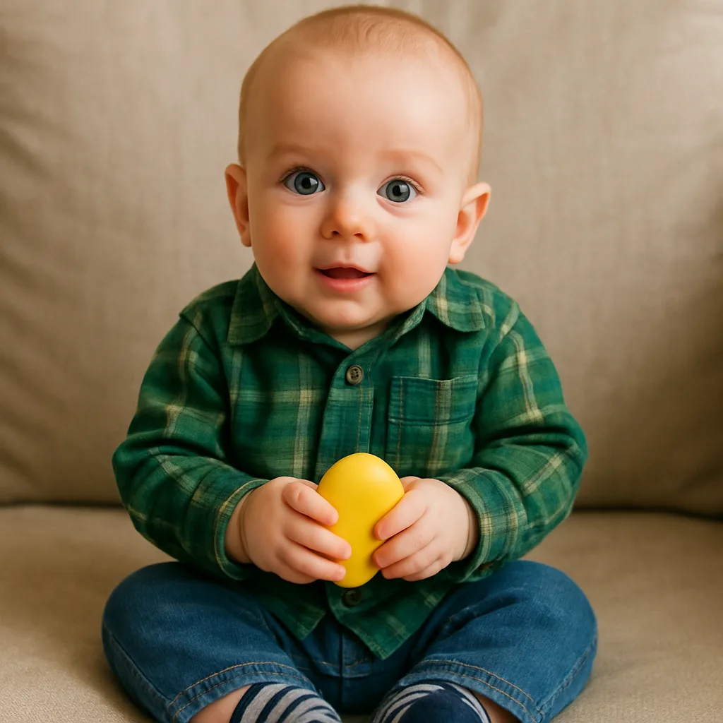 Baby Wearing a Green Plaid Shirt