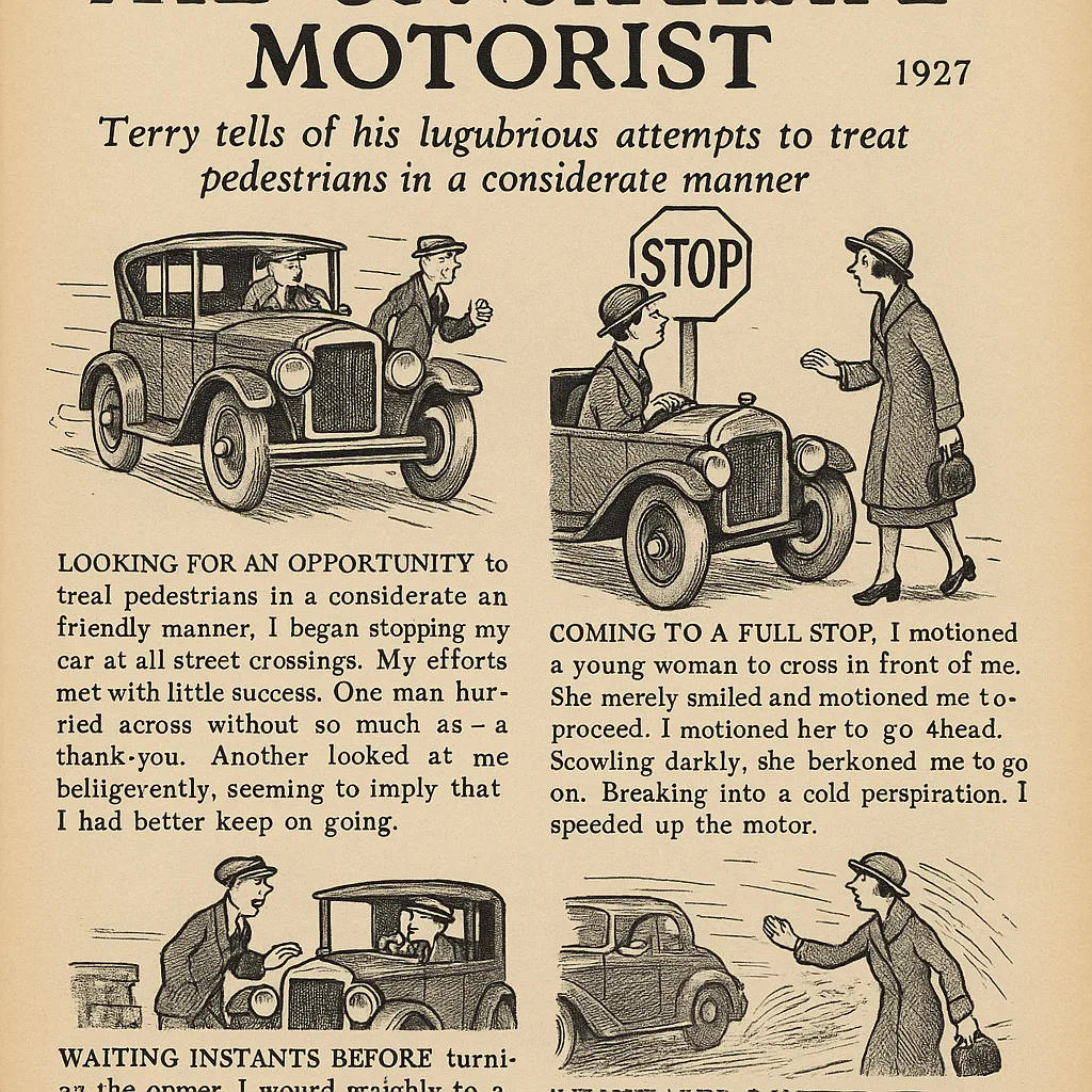 Vintage Magazine Article from 1927 Recounting a Motorist's Humorous