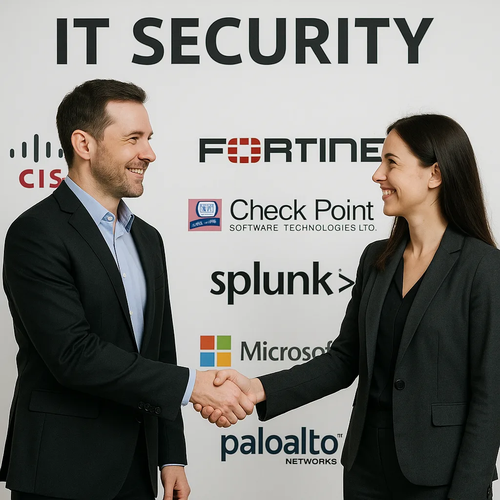 Two Individuals Shaking Hands in Front of a Banner