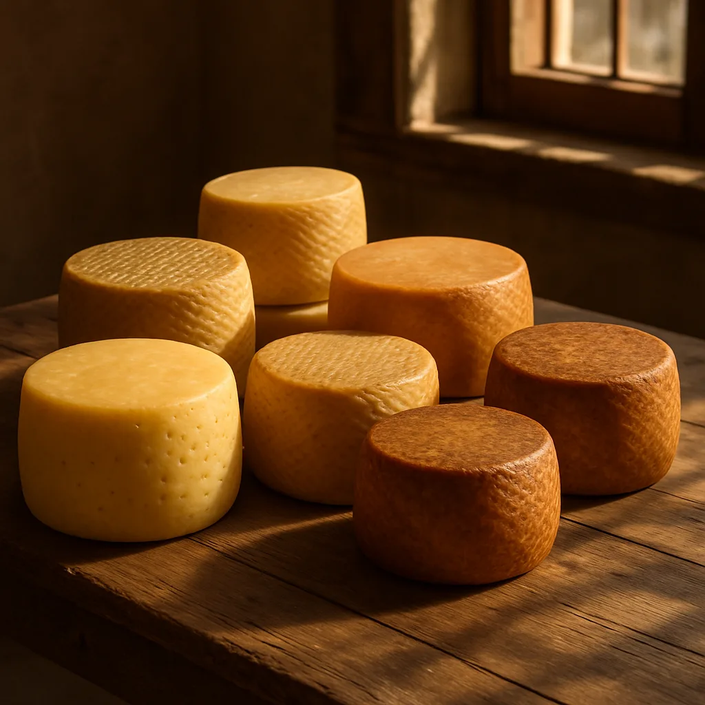 Variety of Artisanal Cheese Wheels