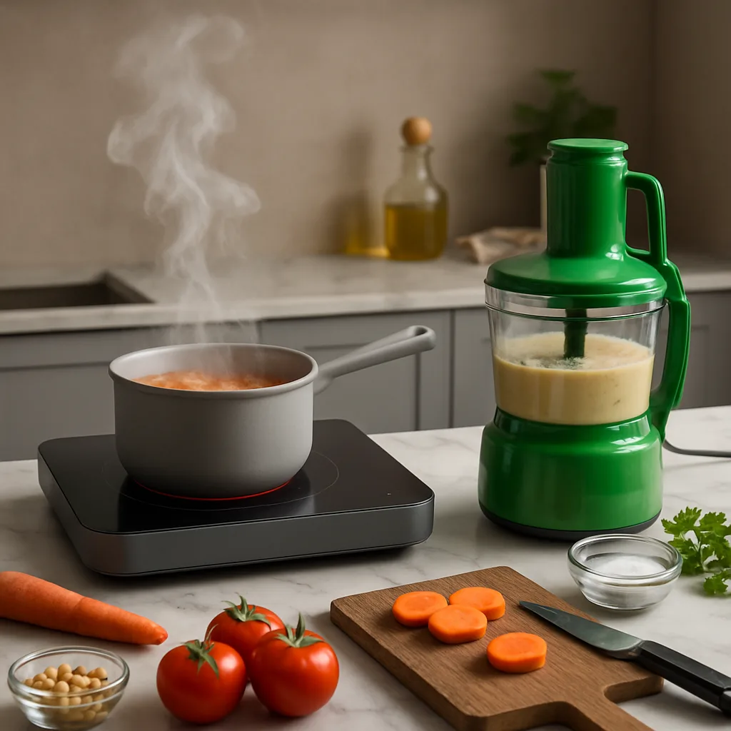 Modern Kitchen Setup Features a Matte-gray Induction Stove Set
