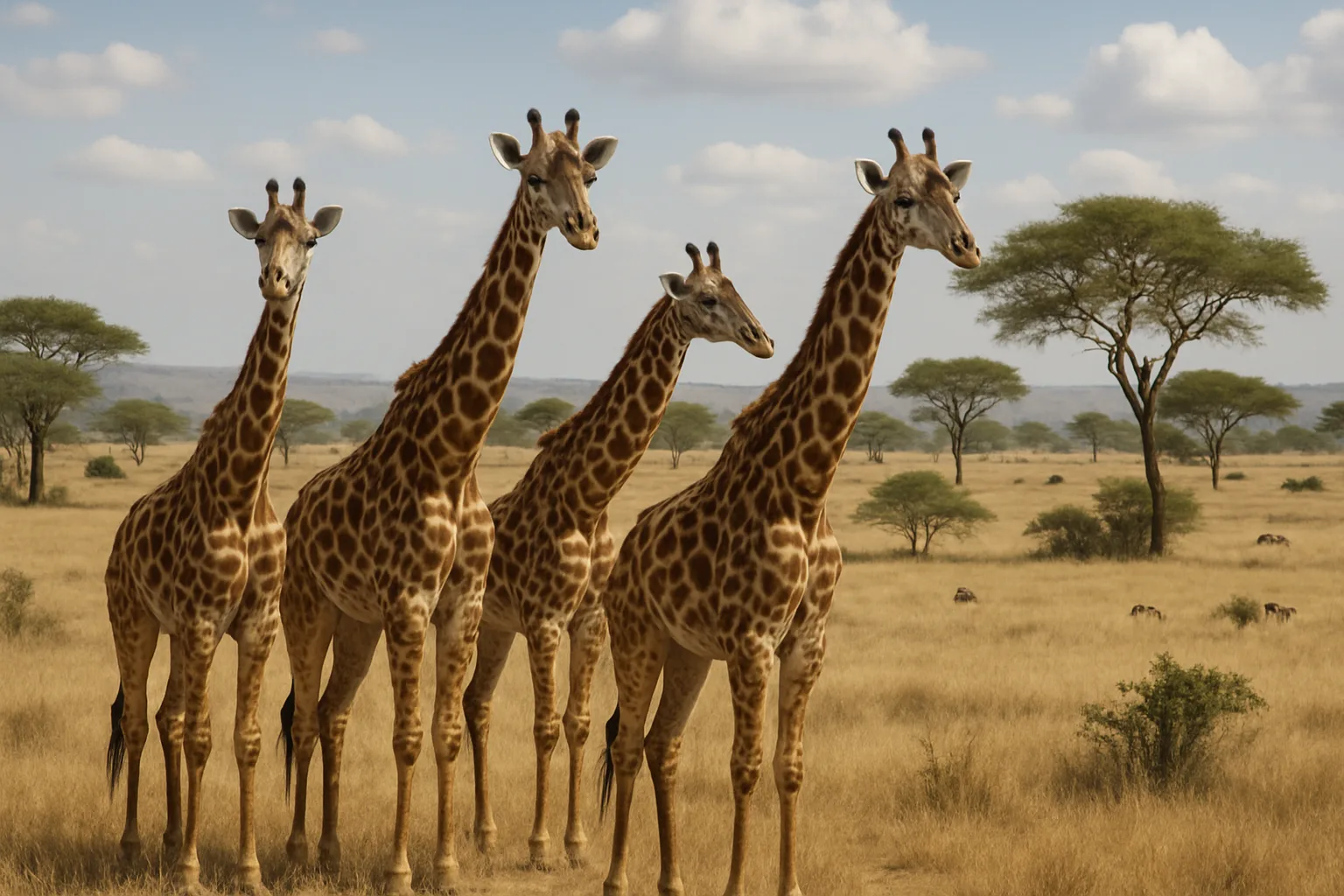 Group of Giraffes Standing in an Open Savanna Landscape
