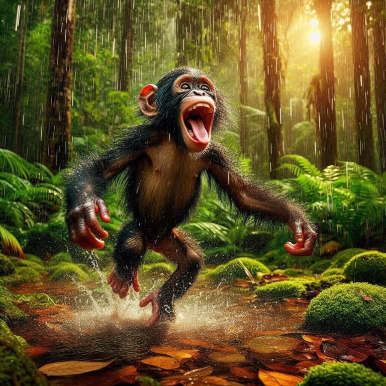 Happy Bonobo Monkey in Rainforest