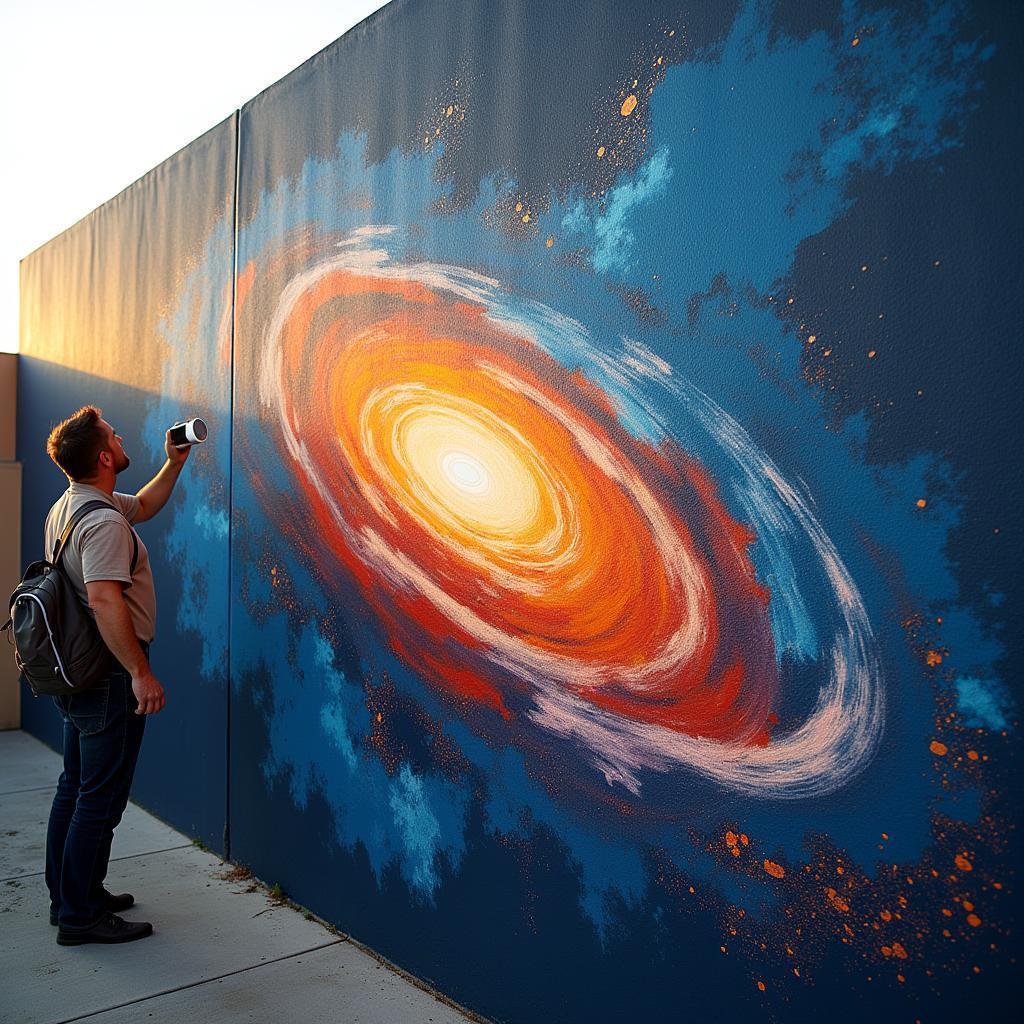 Muralist Painting a Swirling Galaxy Wall