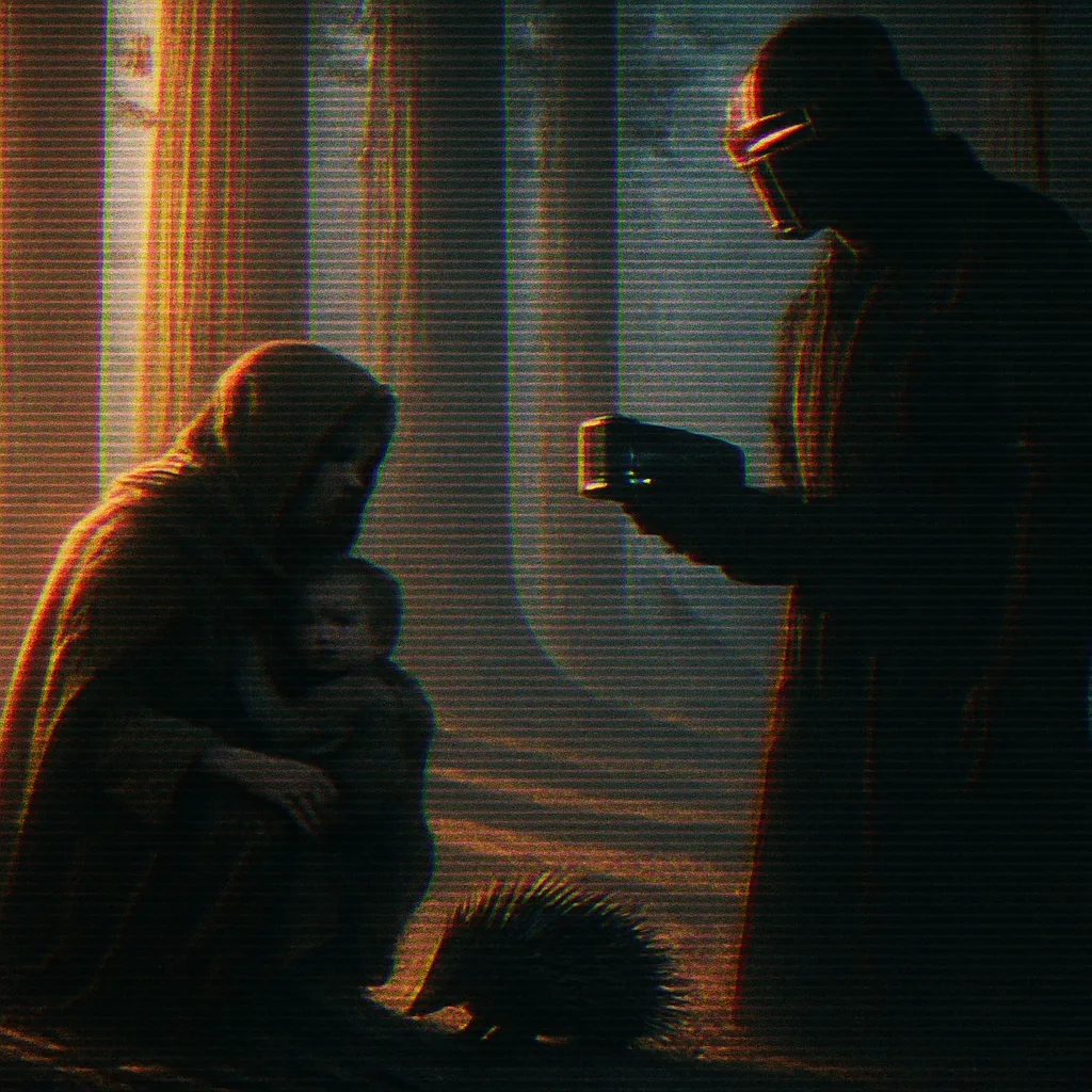 Innocent-appearing Figure Provides Shelter to a Small Infant