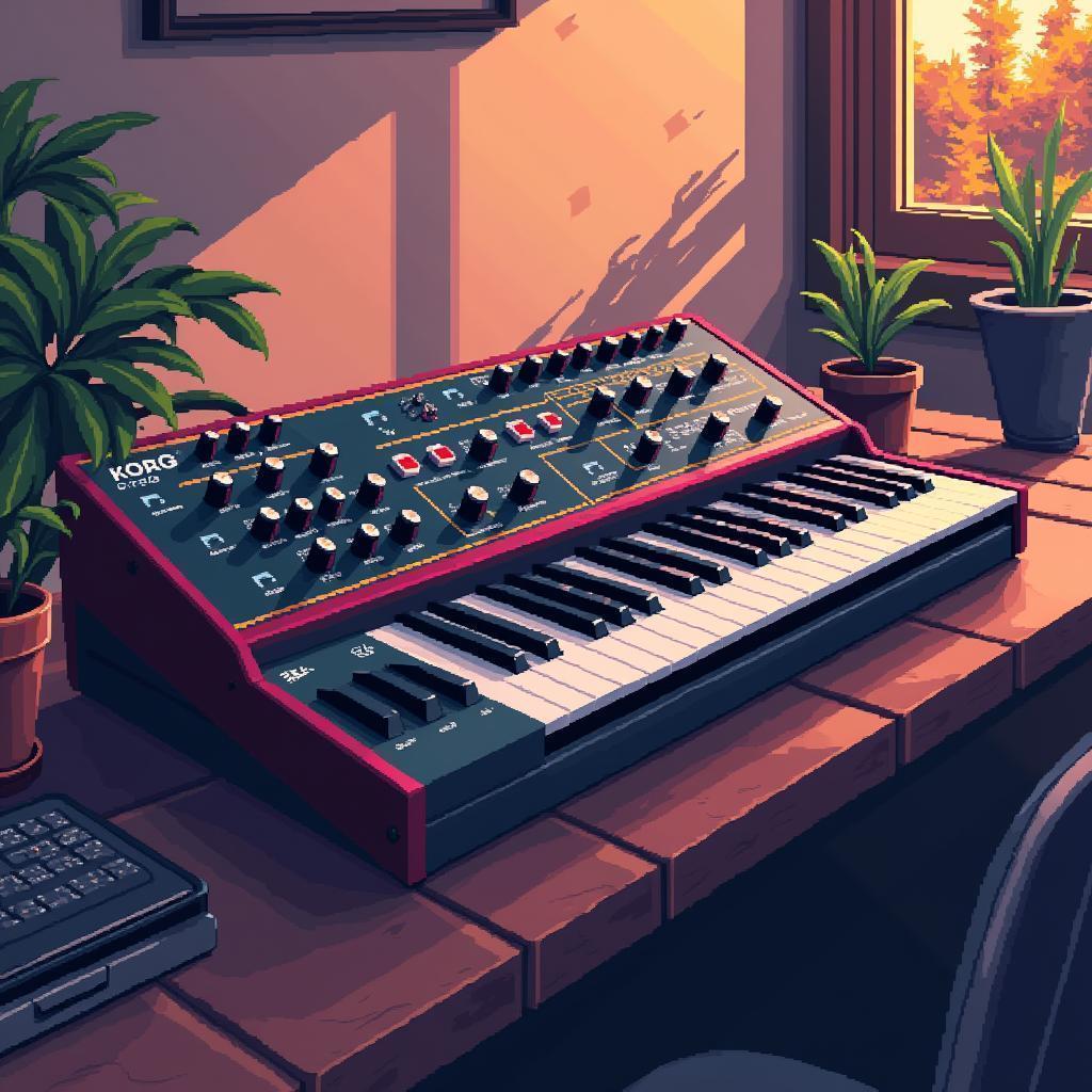 MicroKorg Synthesizer in Nostalgic Pixel Art
