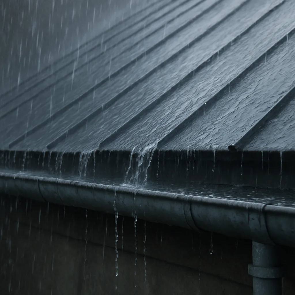 Rain Poured Steadily Onto the Smooth Rooftop
