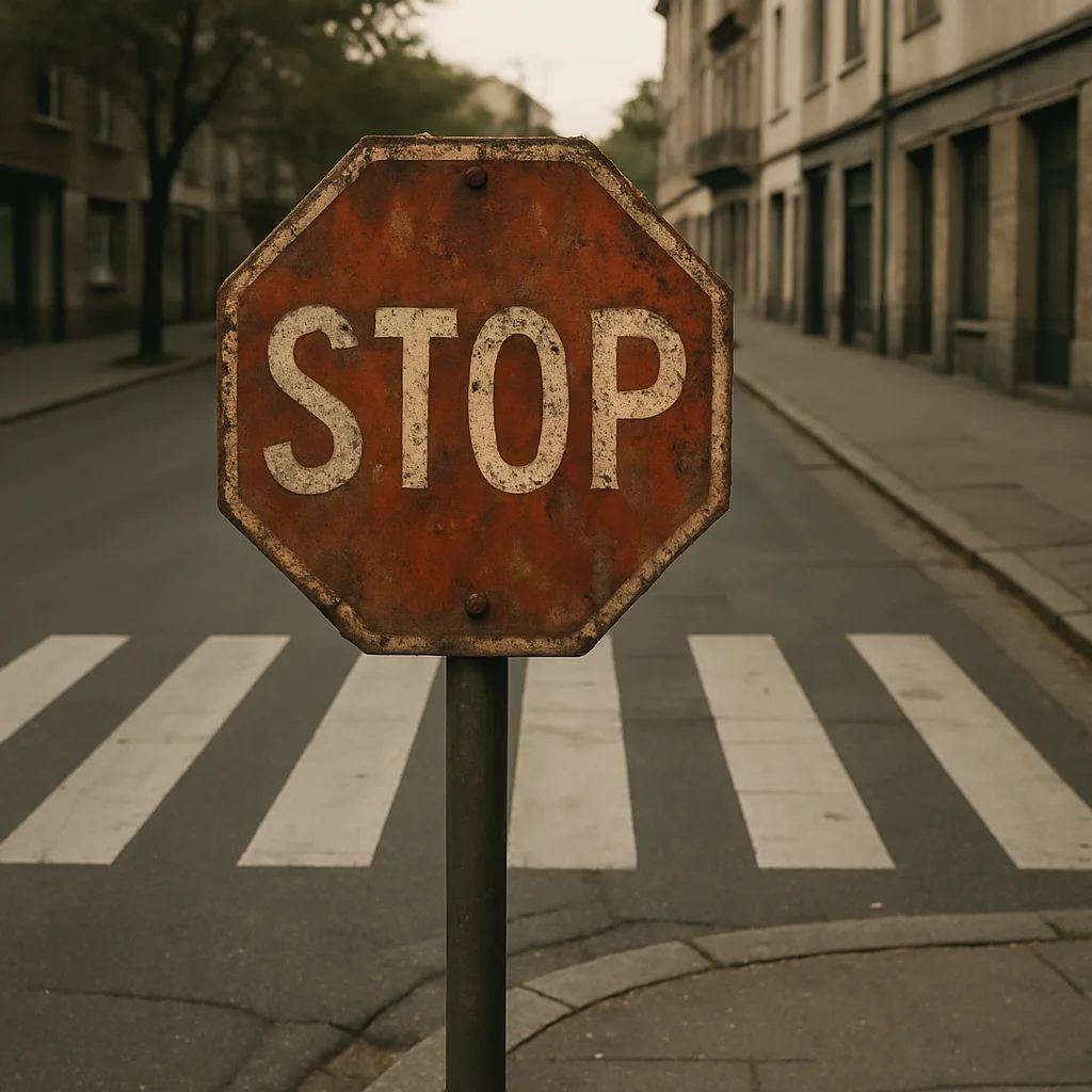 Faded Stop Sign with Frayed Edges