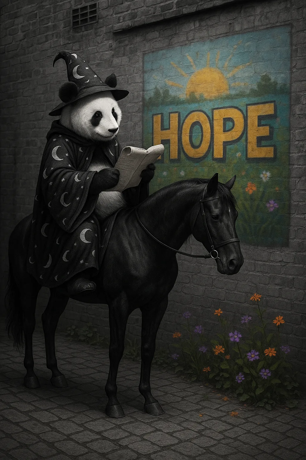 Striking Monochrome Image Depicts a Panda Draped in a Wizard's