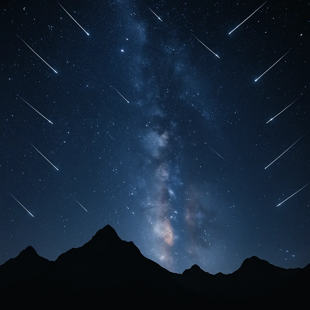 Numerous Bright Shooting Stars Streak Across an Immense