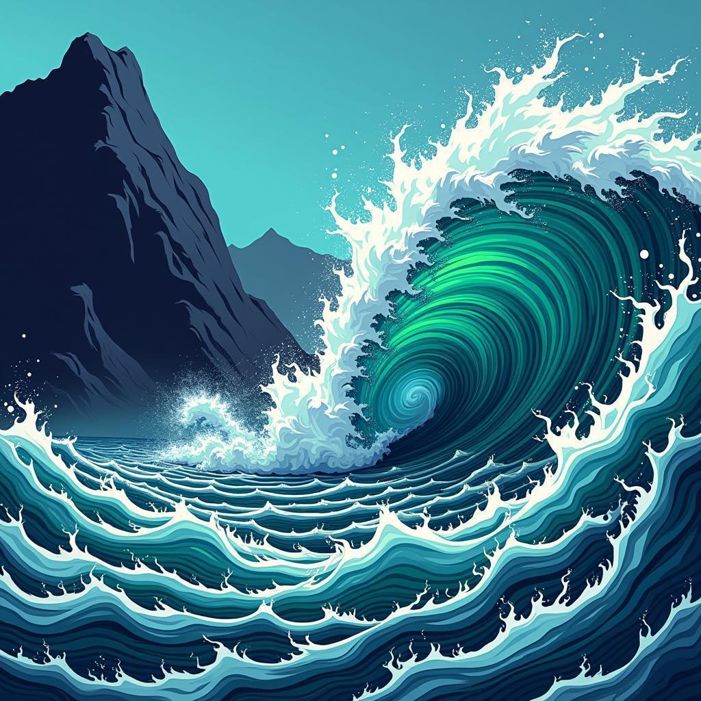 Anime Spiral Wave Against Dark Mountain