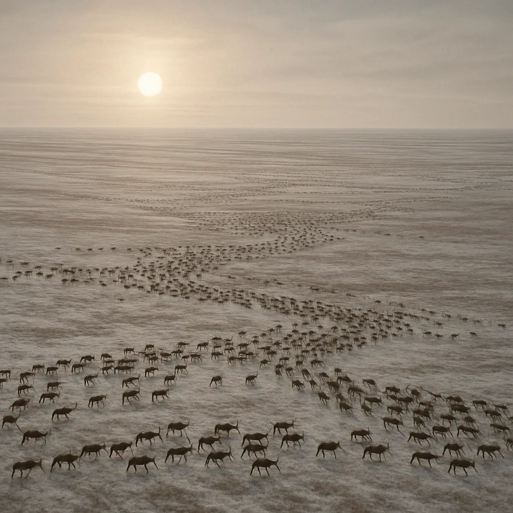 Tiny Specks of a Vast Caribou Herd Migrate