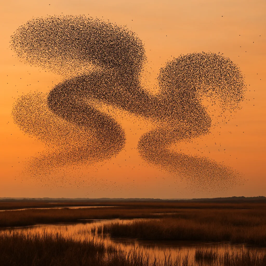 Vast Flock of Countless Starlings Forms Dynamic