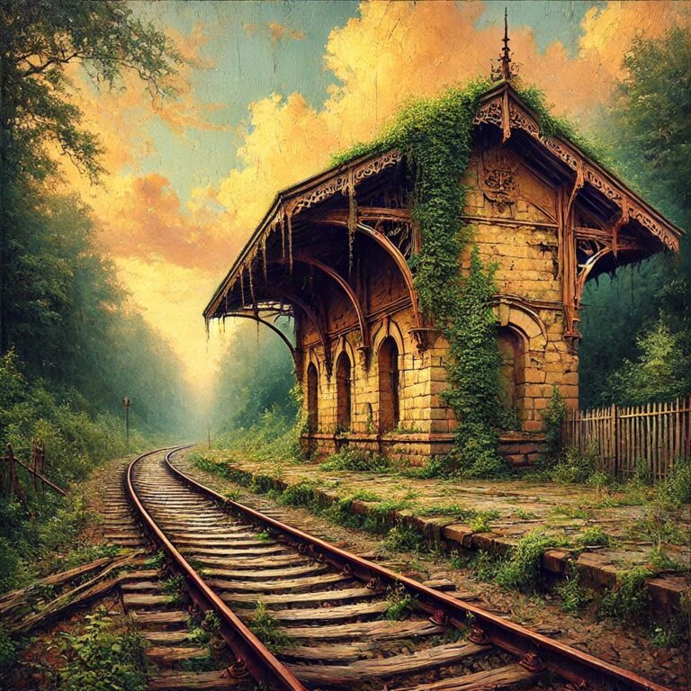 Abandoned Train Station with Overgrowth