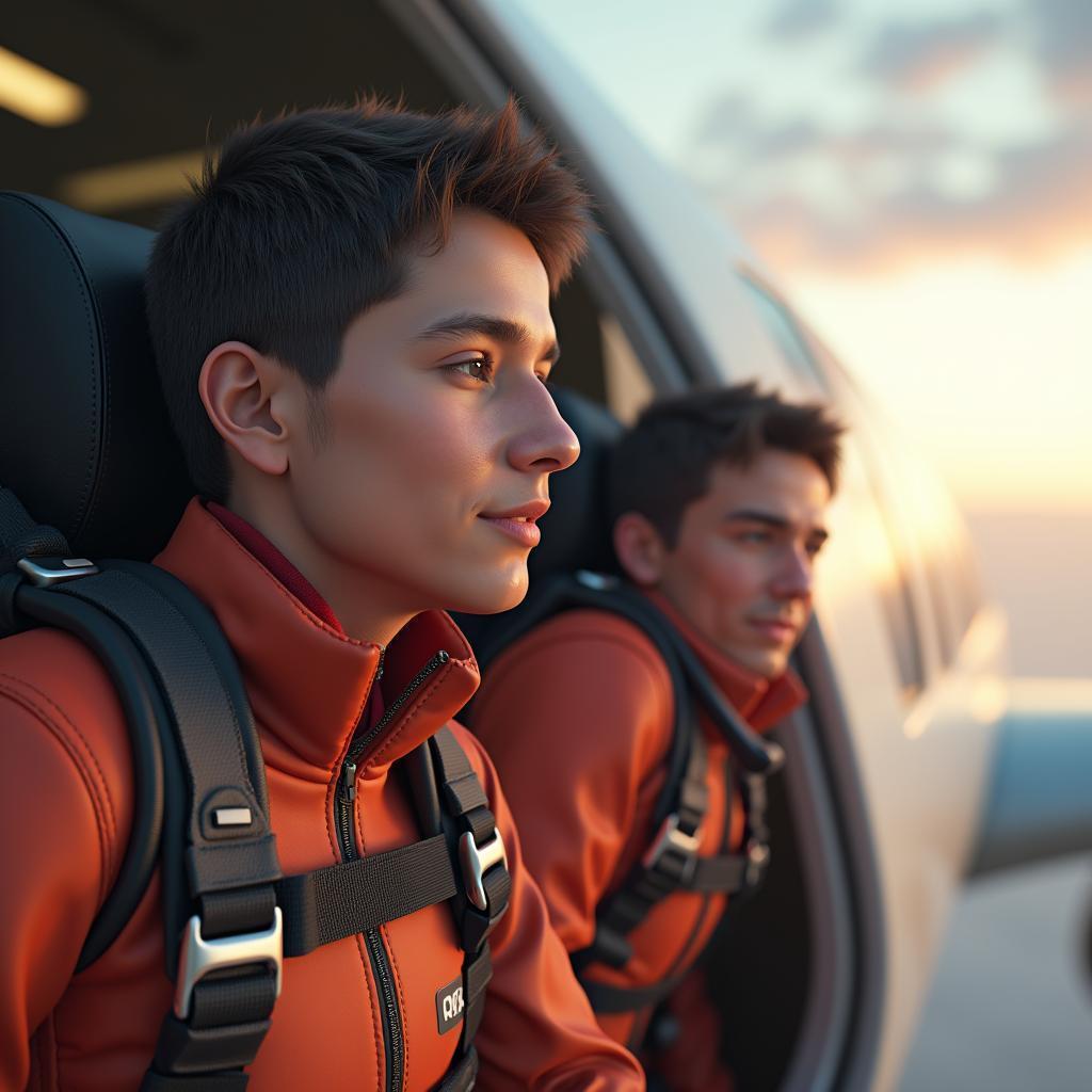 Skydivers Boarding a Plane at Dawn