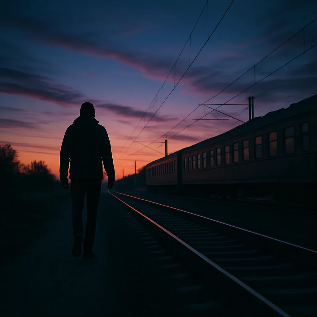 Scenic Depiction of Someone Walking Alongside Railroad Tracks