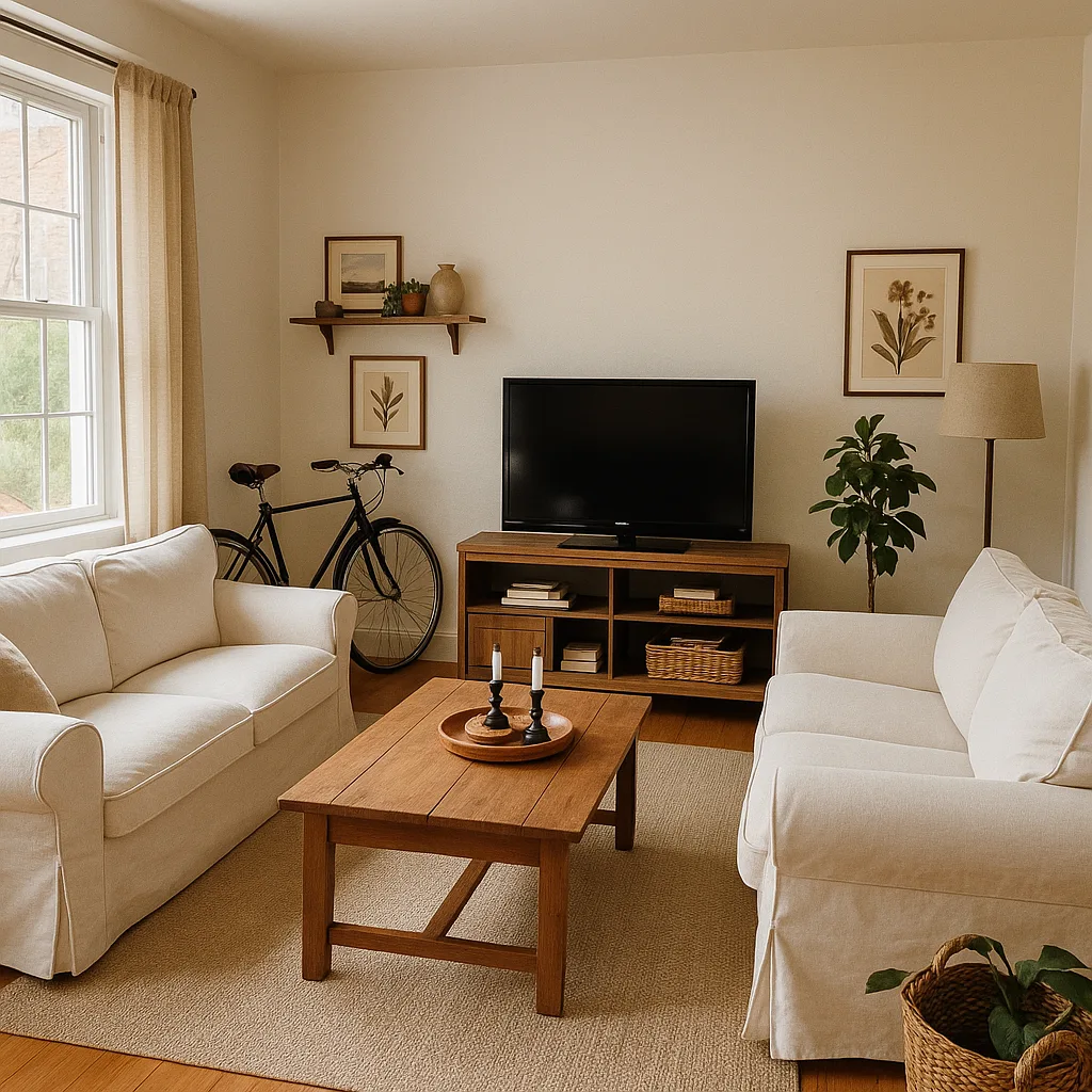 Cozy Living Room with White Couches