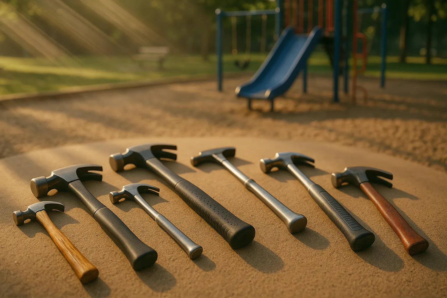 Community Playground in a Park on a Sunny Afternoon Becomes