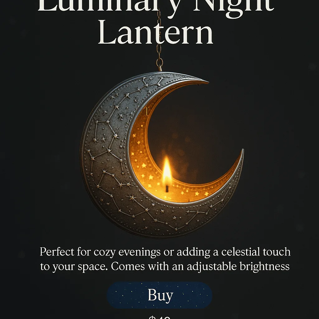 Title (large Text): Luminary Night Lantern Shaped Like a Crescent