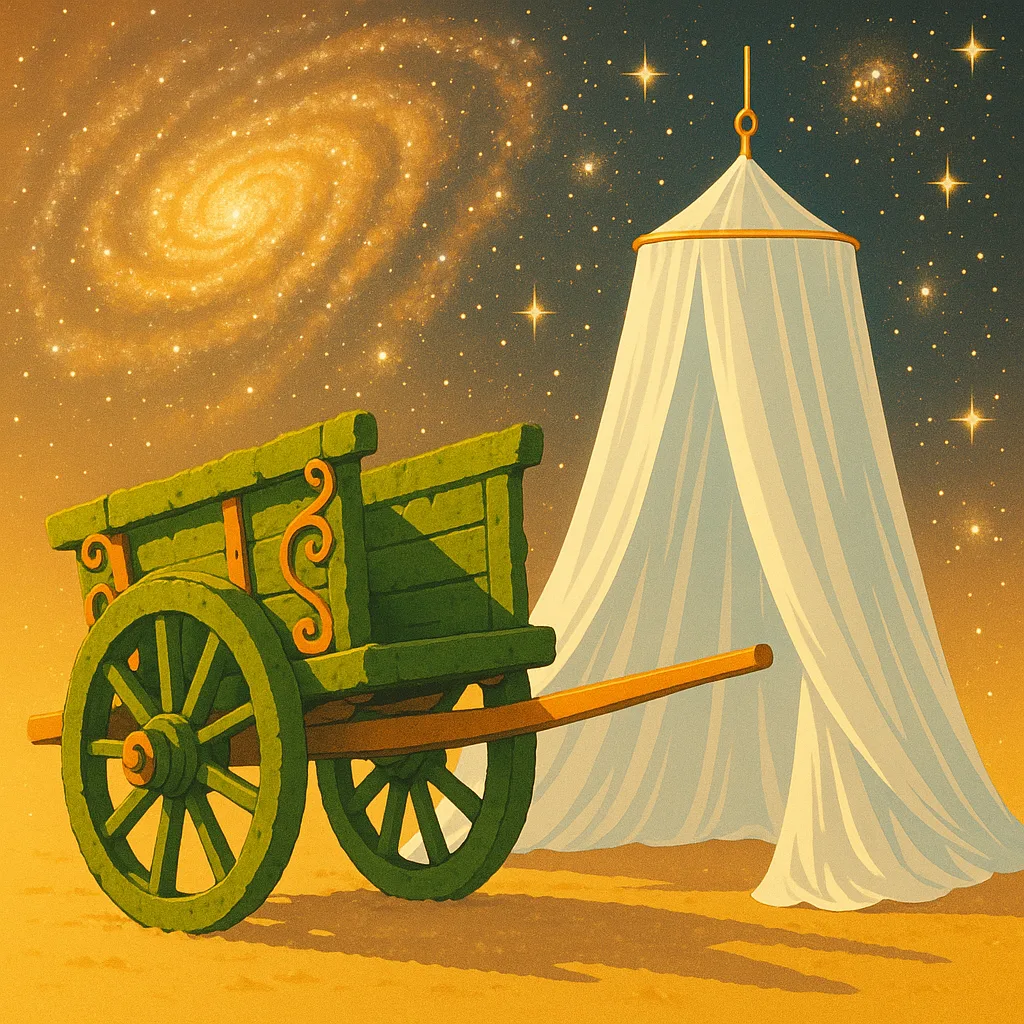 Two Distinct Items—an Oxcart Detailed with Wrought Iron Braces