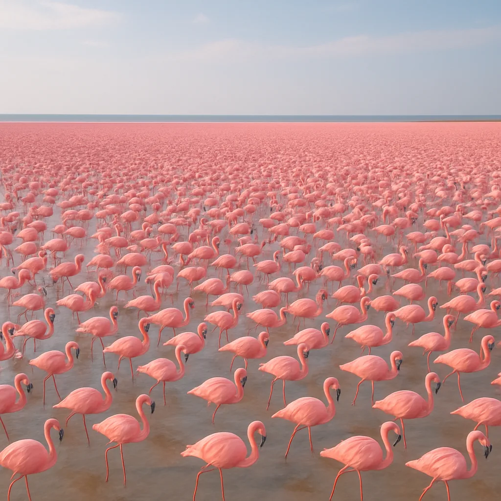 Vast Flock of Flamingos Creates a Vibrant Pink Carpet