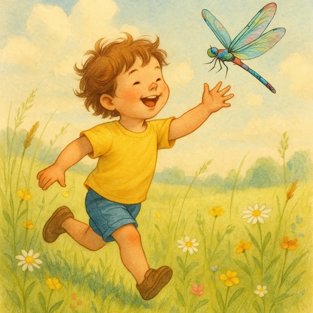 Happy Child Dashes with Excitement