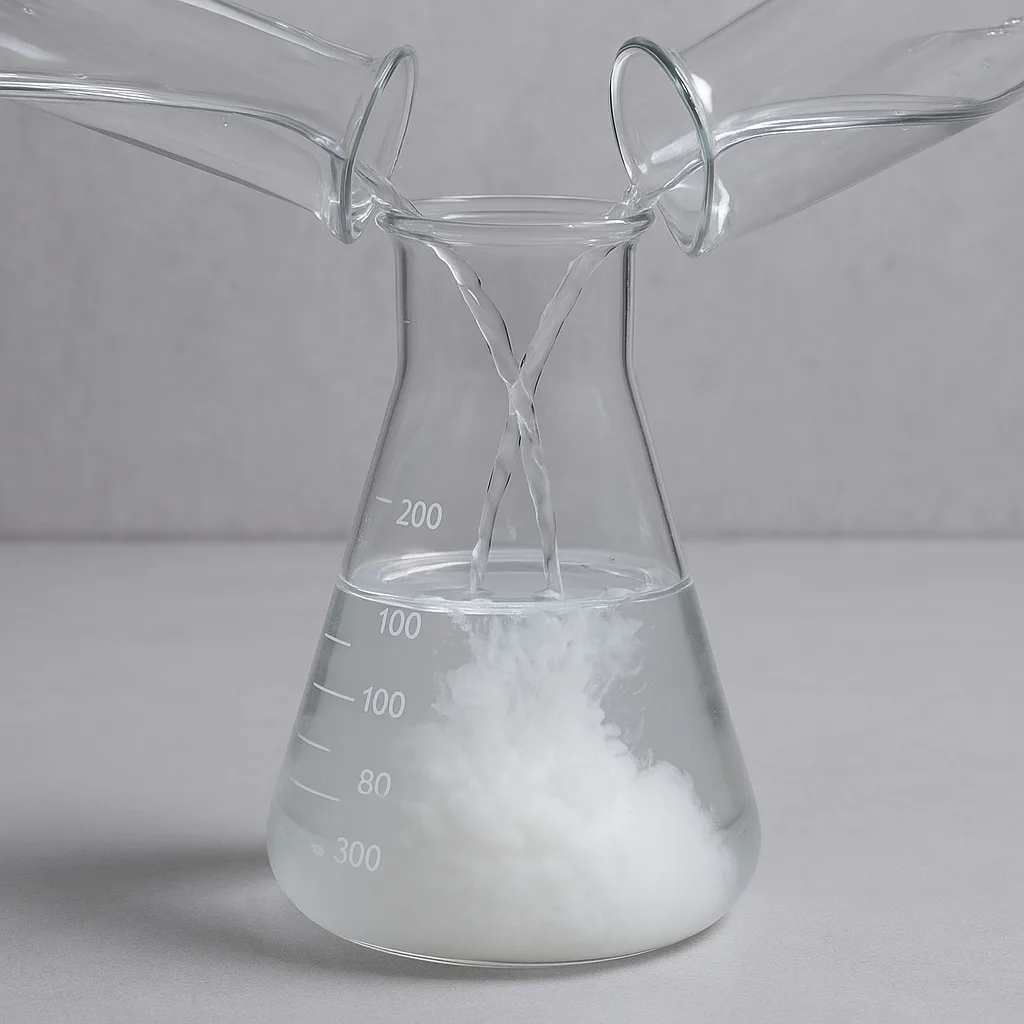 Two Clear Liquids Are Being Combined in a Flask