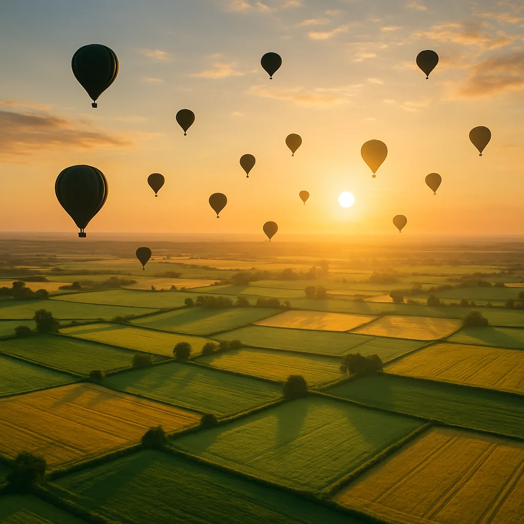 Many Distant Hot Air Balloons Drift Serenely
