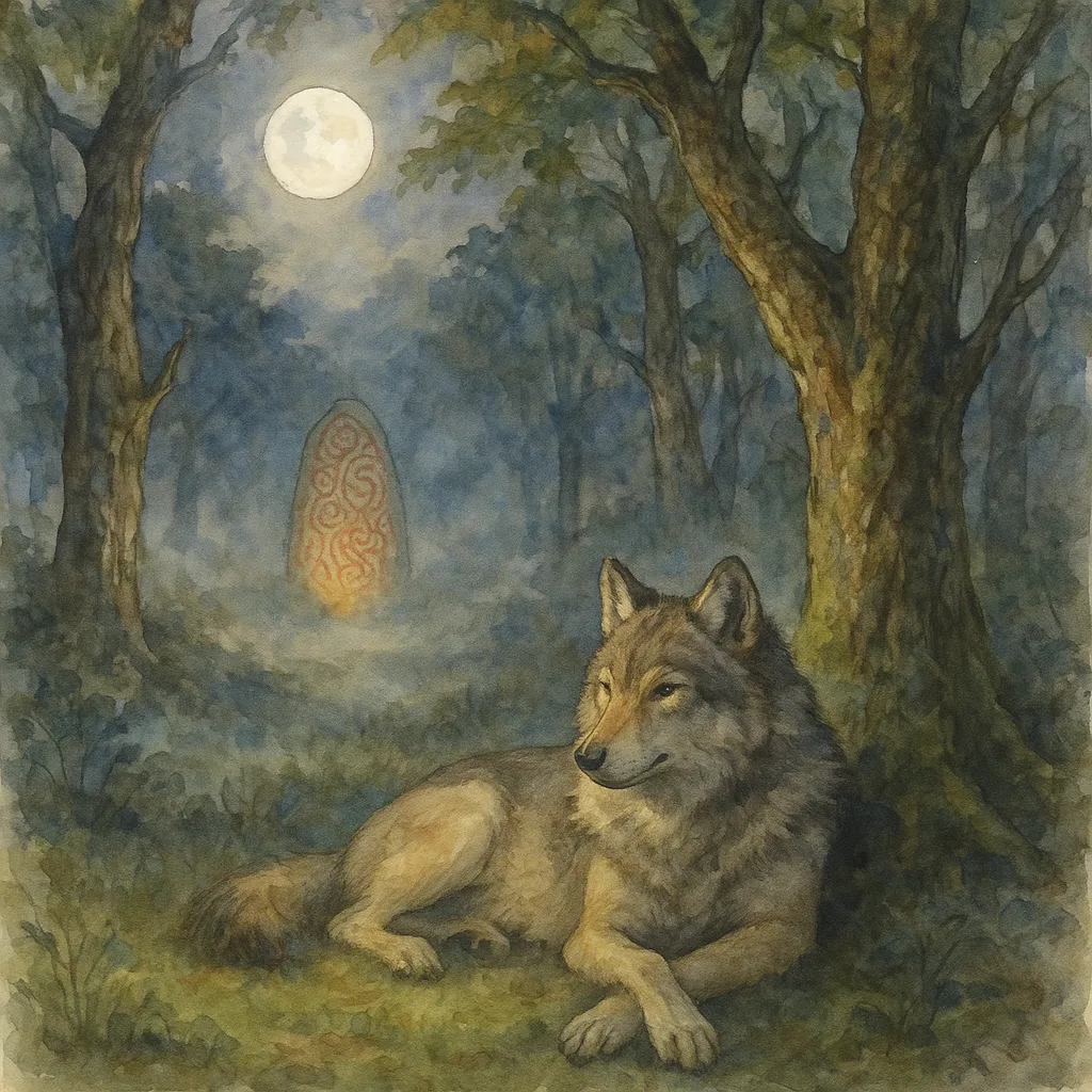 Moonlit Clearing Surrounded by a Misty Forest