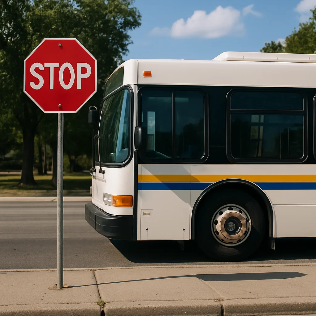 Picture Showing a Bus Parked Beside a Stop Sign