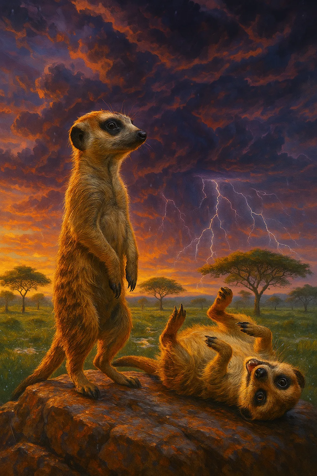 Depict a Vivid Scene of Two Meerkats