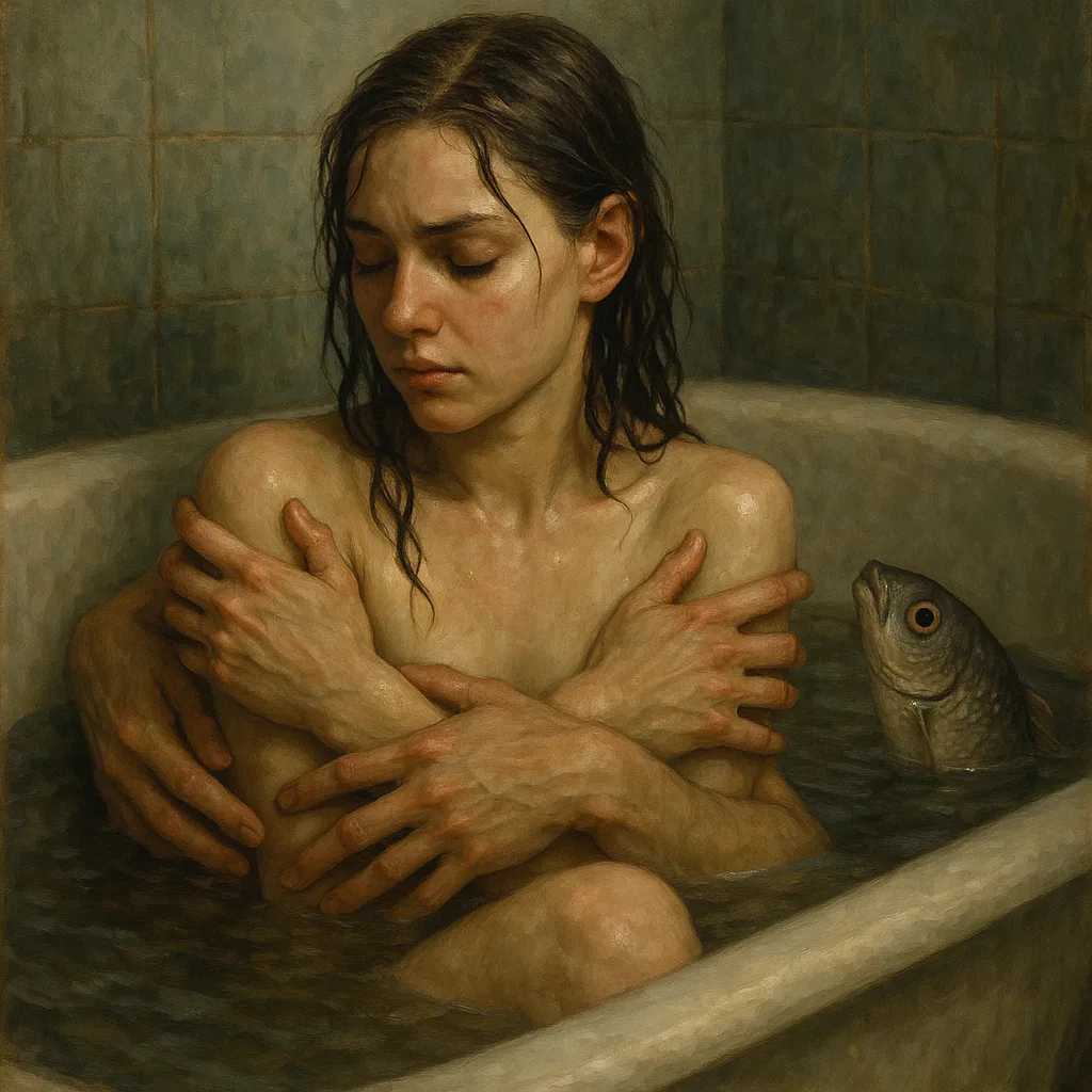 Woman with Wet Hair Sits in a Bathtub