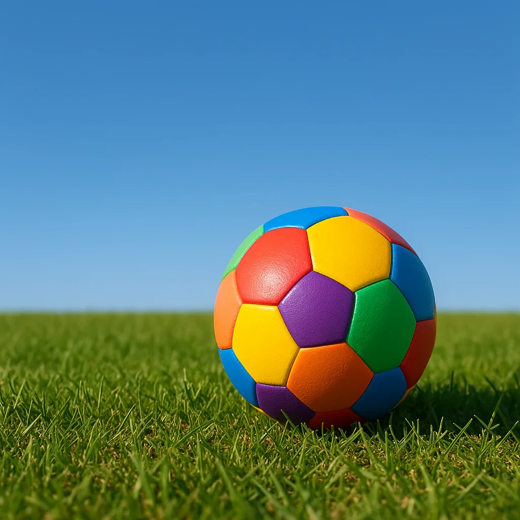 Vibrant Sports Ball Lying on a Green Field of Grass
