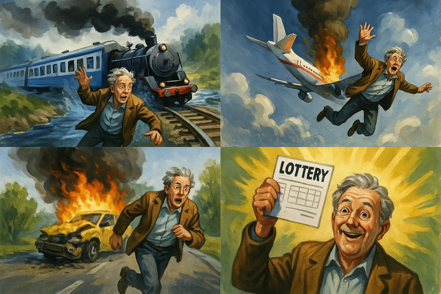 Collage Illustrating the Incredible Near-death Experiences and Improbable Luck
