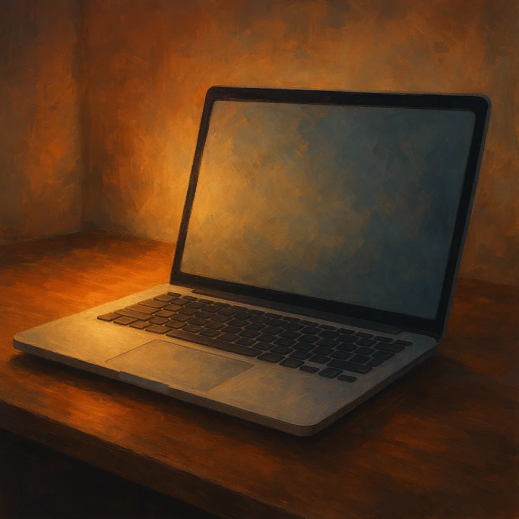 Artistic Scene Featuring a Contemporary Laptop Resting on a Wooden