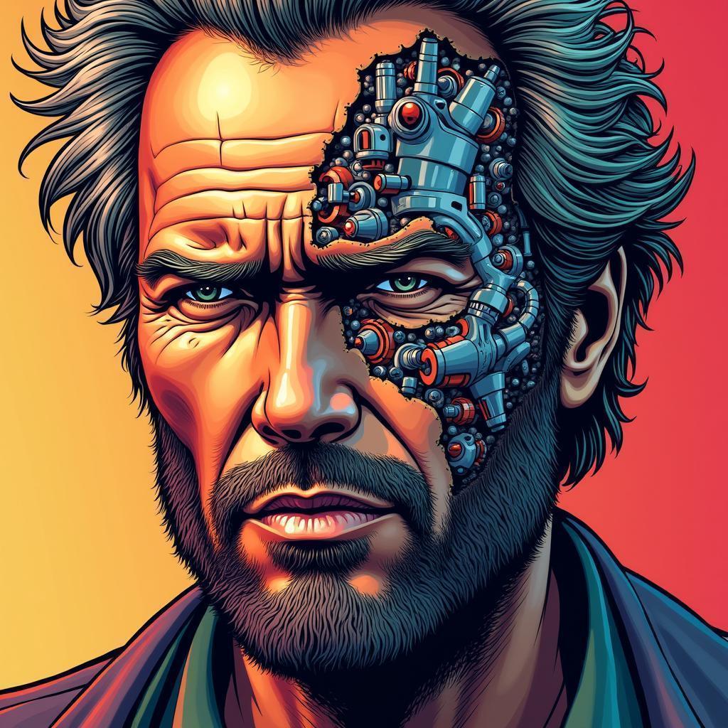Clint Eastwood Fused With Manga Machinery