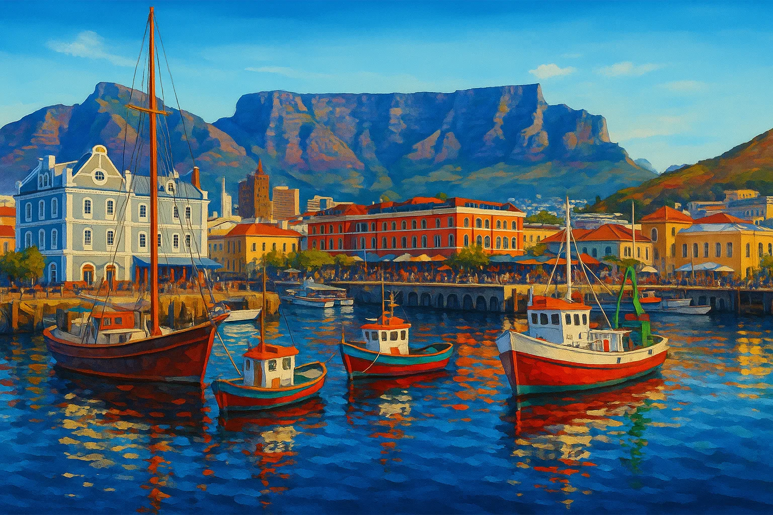 Vibrant Waterfront Scene with Boats