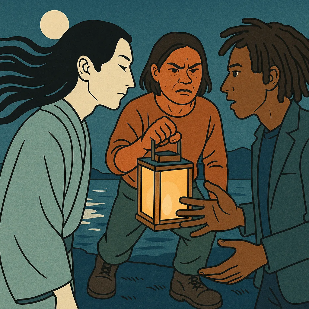Three Figures Engage in a Tense Discussion