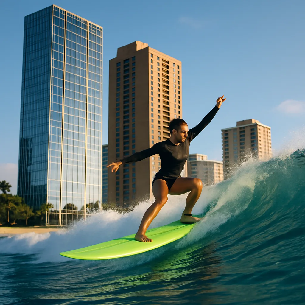 Person Executes an Elegant Move Atop a Vibrant Neon-green Surfboard