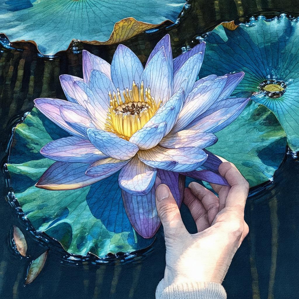 Hand Held Water Lily in Precise Linework