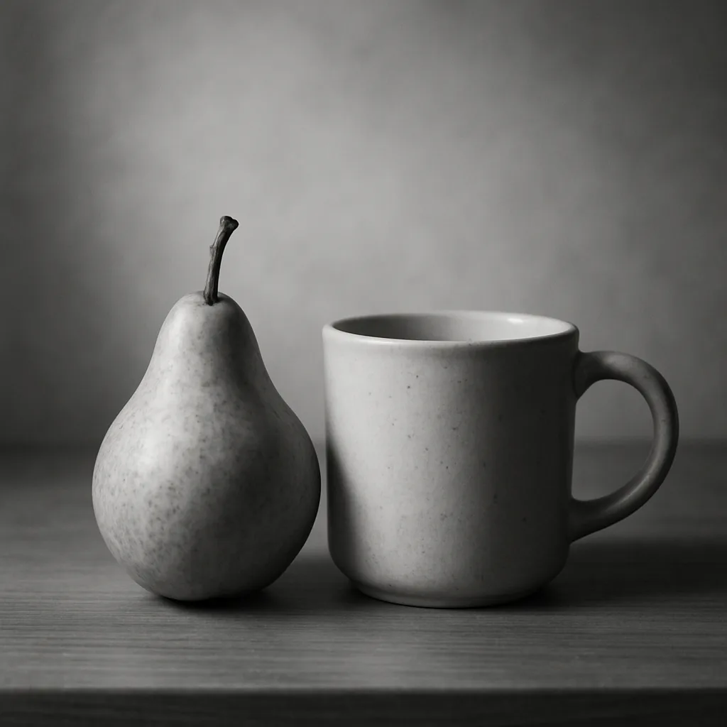 Depict a Tranquil Monochromatic Setting with a Pear
