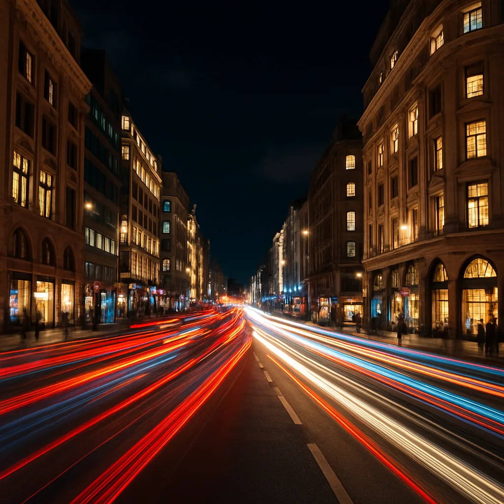 Image of a Lively Urban Street During Nighttime