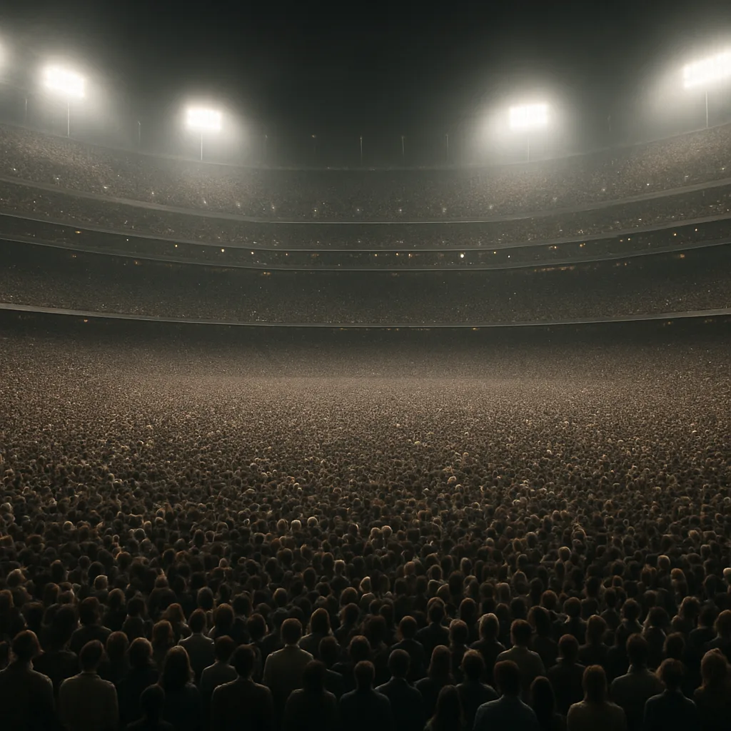 Vast Sea of Indistinct Figures Fills a Monumental Stadium
