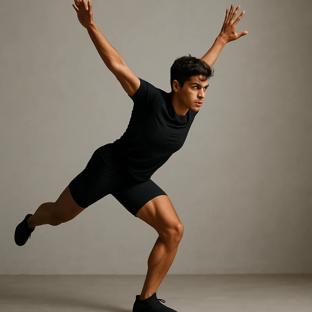 Focused Individual Stands Poised in an Athletic Position