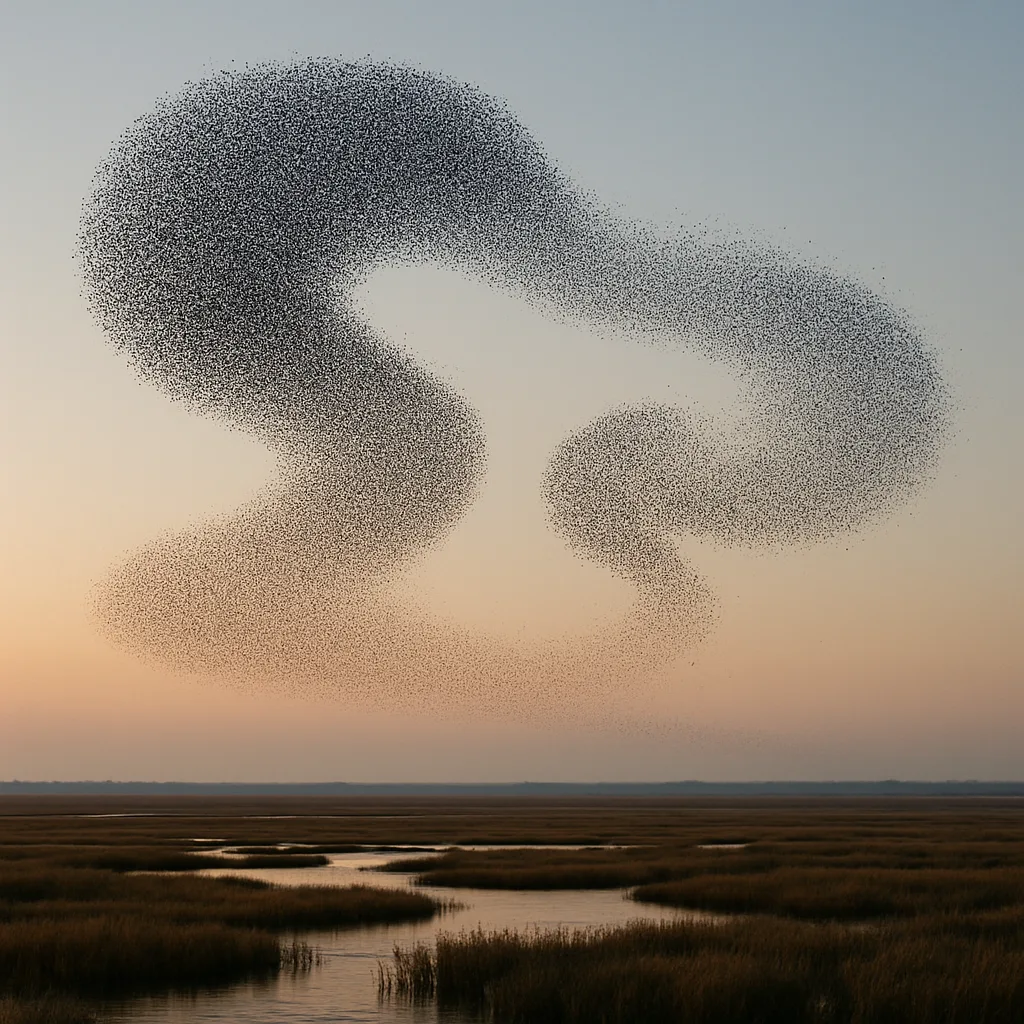 Massive Murmuration of Starlings Forms
