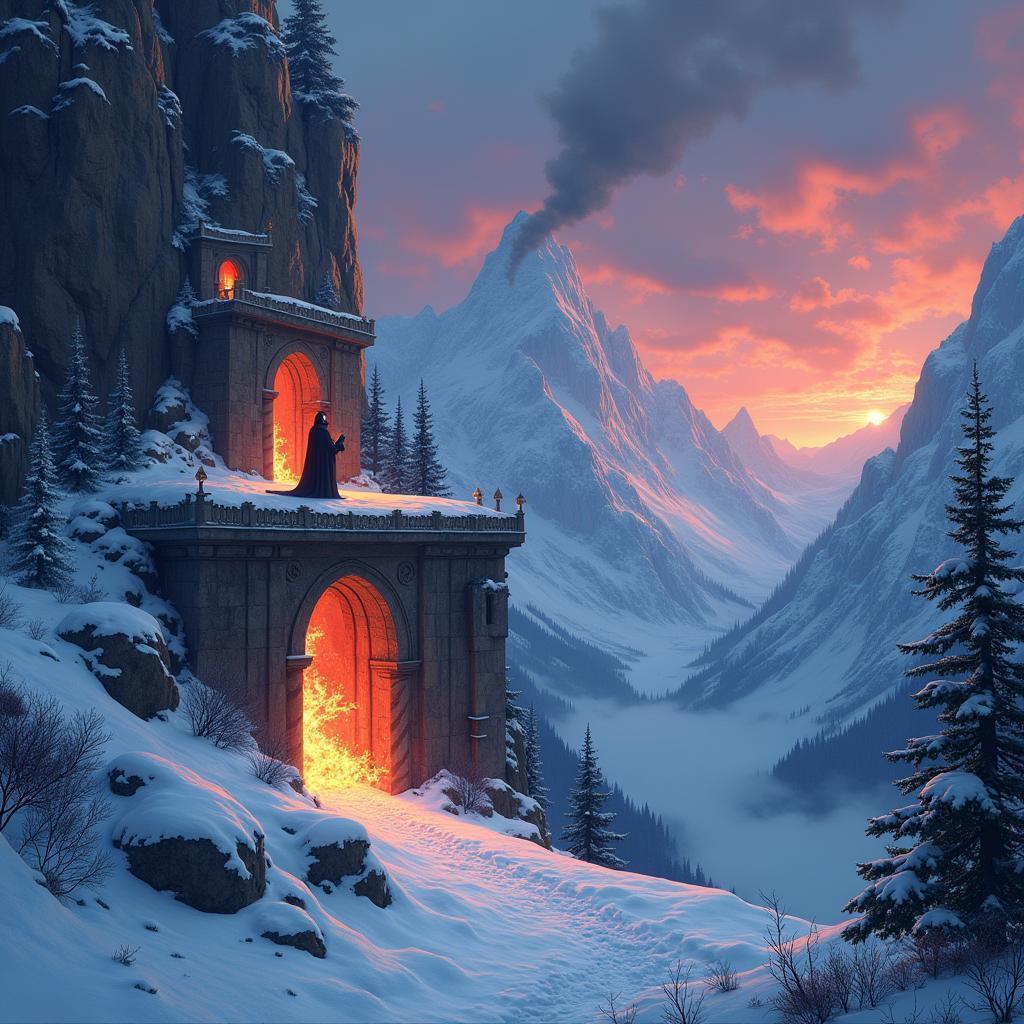 Evil Wizard Conjuring in Cliff Temple