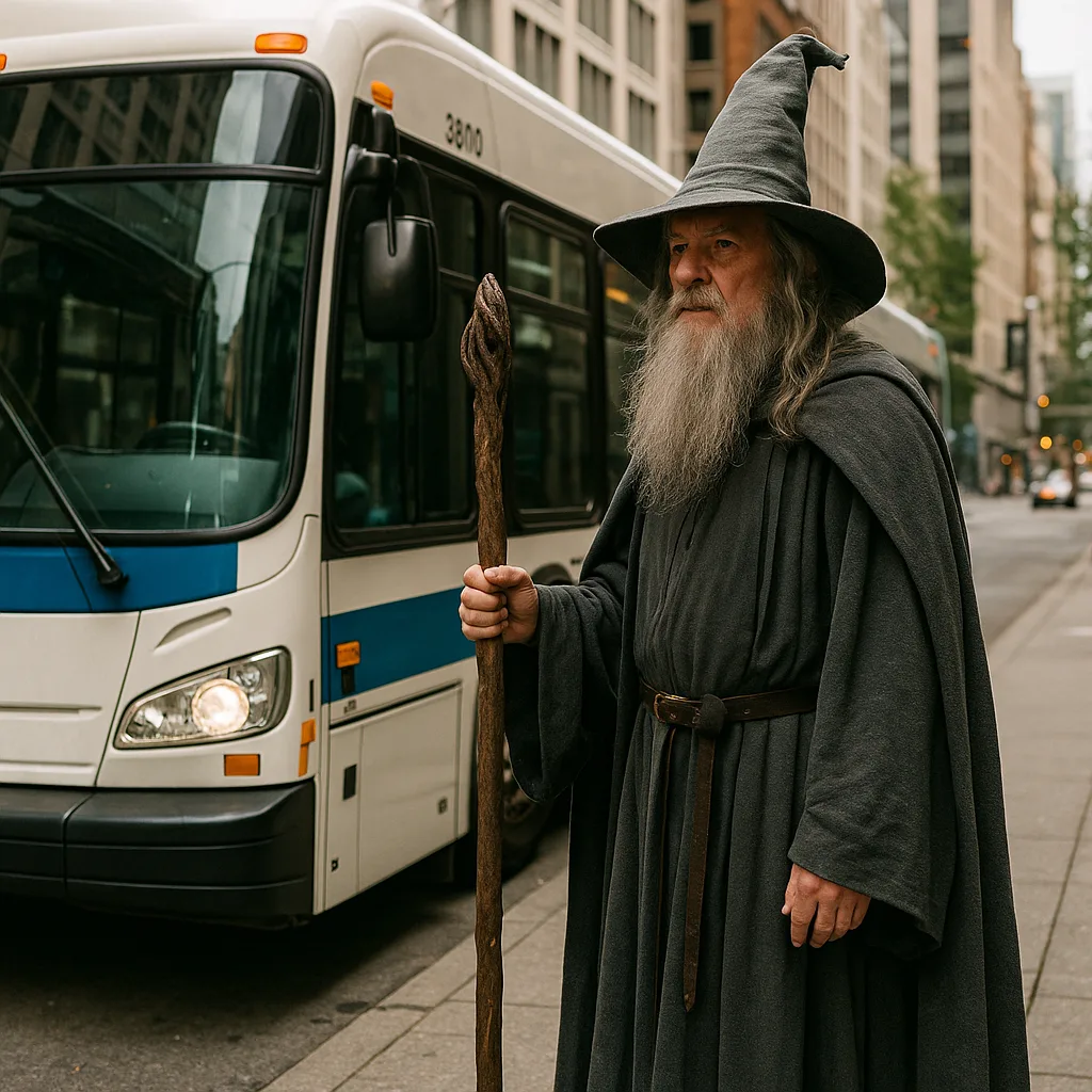 Man Dressed as a Wizard Holding a Staff Stands